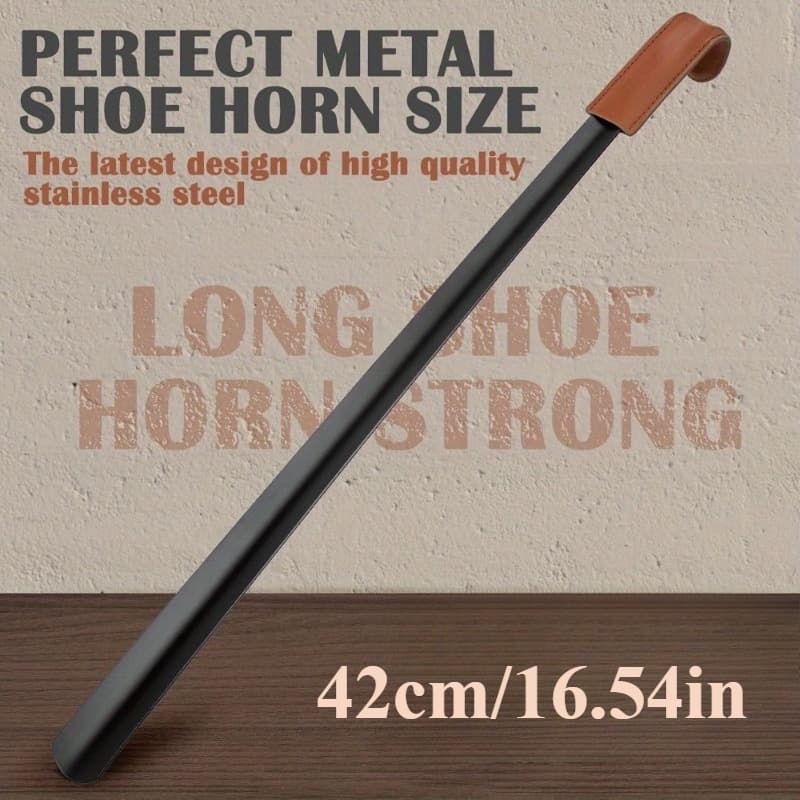 TEMU Heavy Duty Stainless Steel Long Handled Shoehorn With Large Bend - 42 Cm Extended Length Shoe Helper For Seniors, Men And Boot Aid, Durable And Stable Shoe Horn