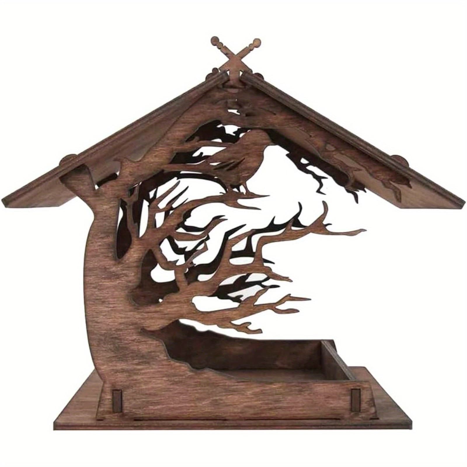 TEMU Wooden Birdhouse With Detachable Roof - Outdoor Hanging Bird Feeder And Squirrel Feeder - Decorative Garden Bird House For , Easy To Assemble And Clean