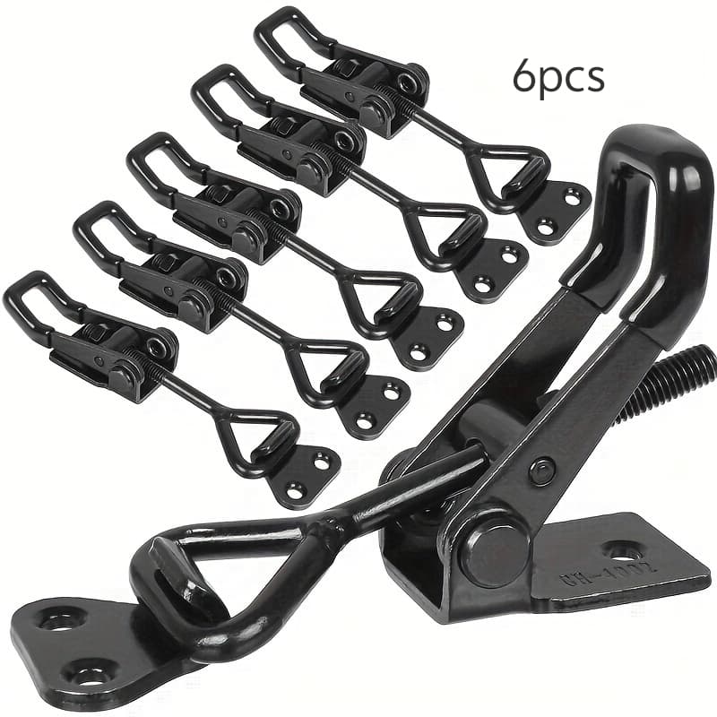 TEMU 6pcs Heavy Duty Iron Toggle Clamp, Adjustable Lever Latch - Secure Quick Release Fixture For Home And Industrial Use, Load Capacity 100kg/220lbs
