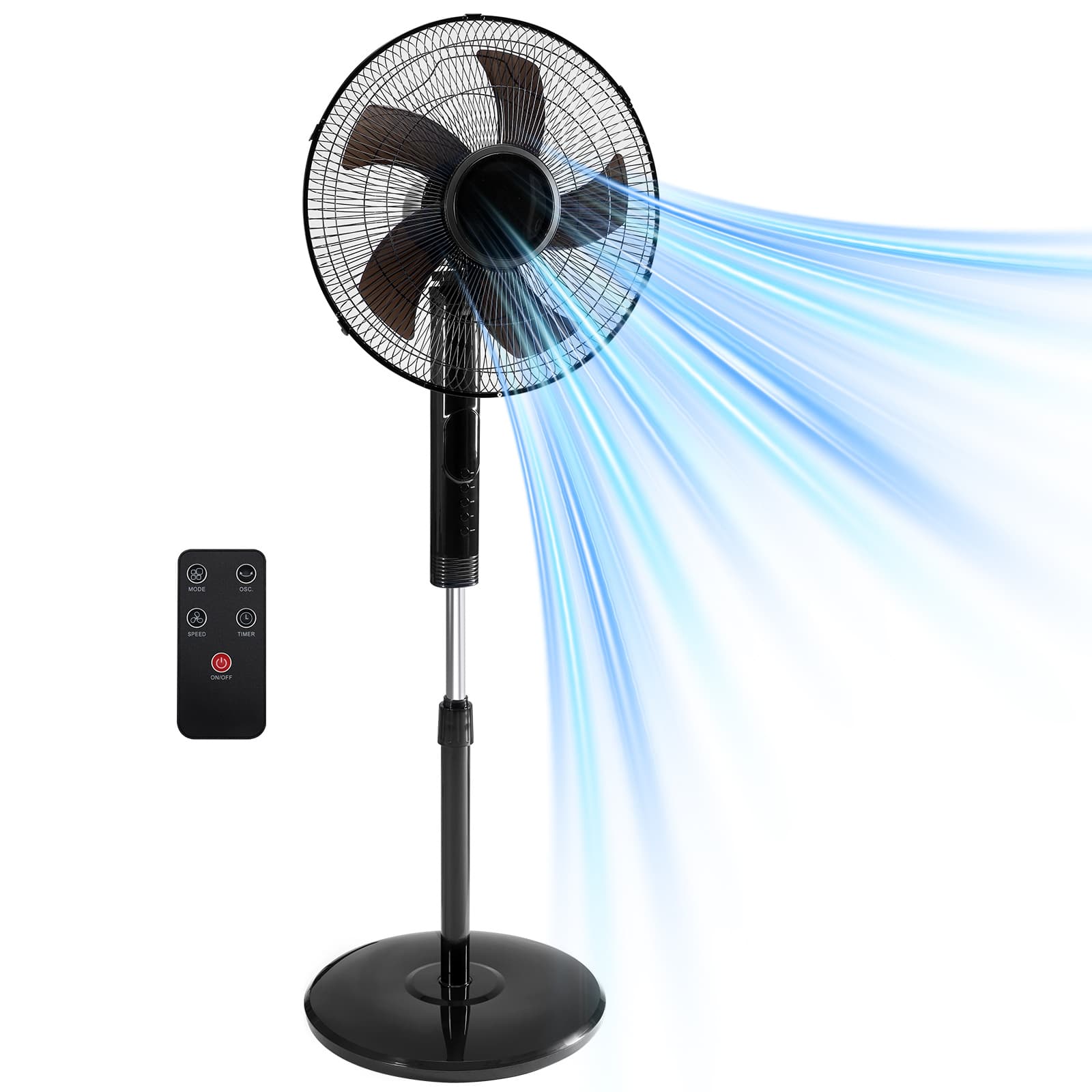 TEMU 16 Inch Pedestal Fan With Remote, Strong Airflow 60w Energy-saving Ac Motor, 3--mode Quiet Standing Fan, 80° Oscillating, Adjustable Height 45.5-52.4', 15h Timer For Bedroom Home