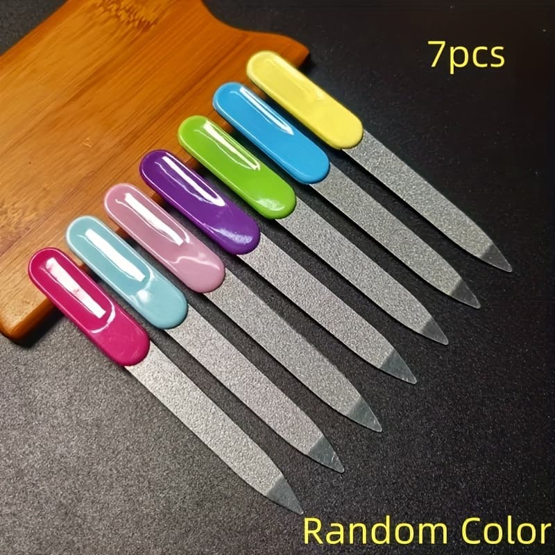 TEMU 7pcs Of Stainless Steel Double-sided Nail Files, Polishing And Buffing Tools, Suitable For Home Manicure Or Nail Studio Use (random Colors)