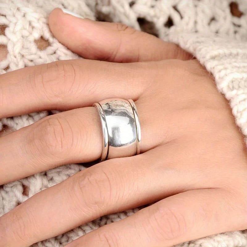 TEMU 1pc Fashionable Curved Top Wide Face Women' Steel Ring, Rotatable Ring, Valentine's Day Gift