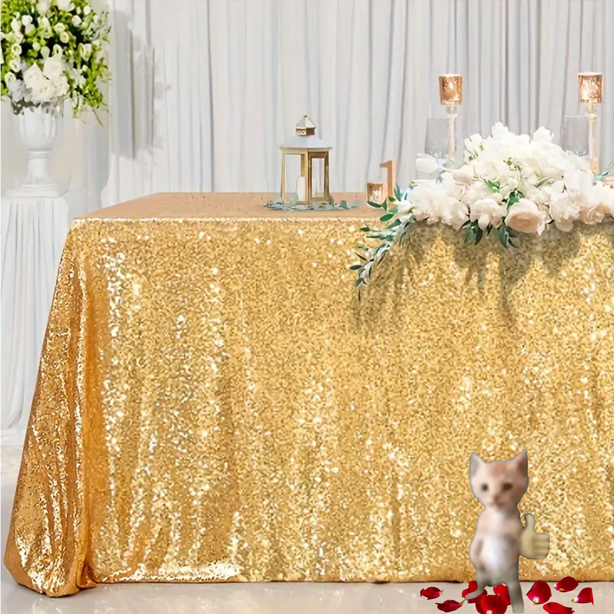 TEMU Halloween, Christmas, Rectangular Sequin Tablecloth 108x50 Inches, Golden Sequin Tablecloth, Glitter Tablecloth, Birthday Party, Wedding Decoration, Christmas Tablecloth