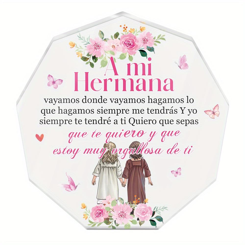 TEMU 2d Flat, Putuo Decor 1pc Spanish Shaped Acrylic Sign Table Decor, "to My Sister, , Whatever ," Desktop Decoration For Home Room, Gift
