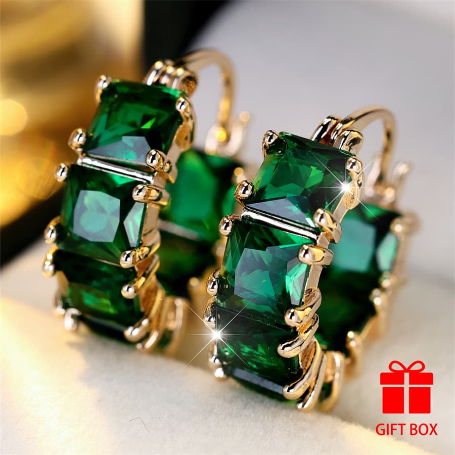 TEMU Luxury Princess Square Green Synthetic Zirconia Women' Earrings For Christmas Valentine's Day Holiday Wear, Suitable For All