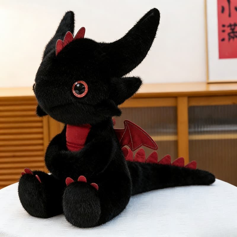 TEMU 1pc Cute Flying Black Plush Toy With & Tail - Red- Mutated Dragon Stuffed, Chew Companion Suitable For Breed Sizes, Interactive Play & Cuddling