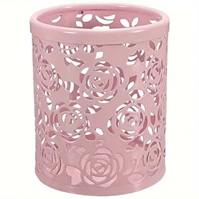 TEMU 1 Pchollow Rose Flower Pattern Pen Holder Wear Resistant Metal Pencil Pot Stationery Rack For Students Teachers Office Desk Gift