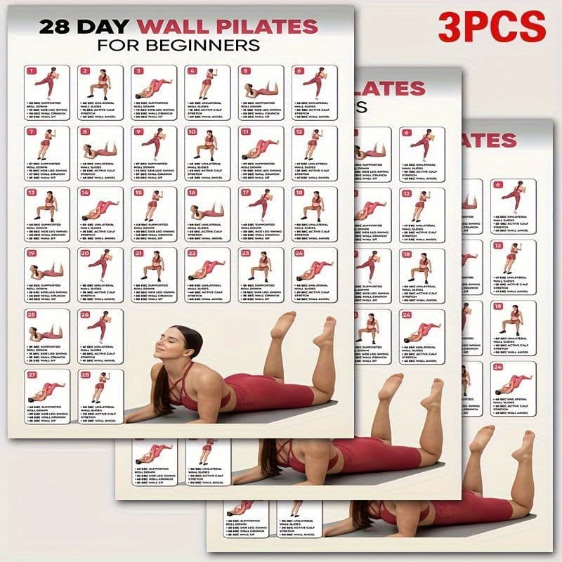 TEMU 3pcs Pilates For Beginners: 28-day Workout Planner With Exercises - Frameless Yoga Guide Suitable For Home Gym, Studio, Bedroom - Detailed Pilates Routines & Progress For New Clients, 2d Flat