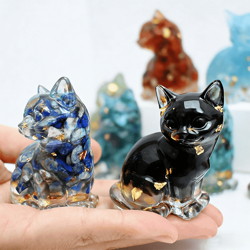 TEMU 8pcs Of Crystal Resin Standing Cat Ornament[random Mixed Color] Decoration Collectible Specimen Indoor Decoration Garden Party Beach Party Spiritual Crystal Hanging Decoration Gift