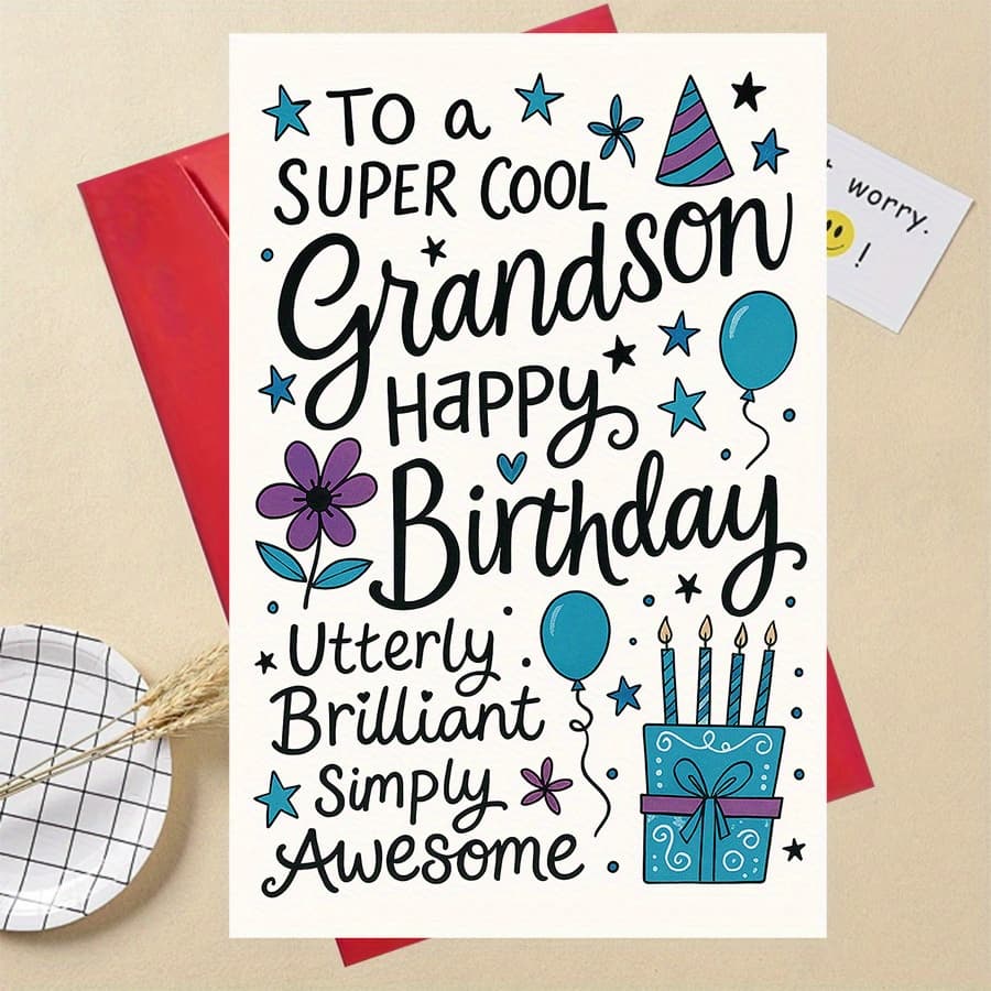 TEMU A Single Happy Birthday Card For Your Grandson Featuring A And Design, Making It From Grandparents For Birthday Celebrations And Special Occasions.