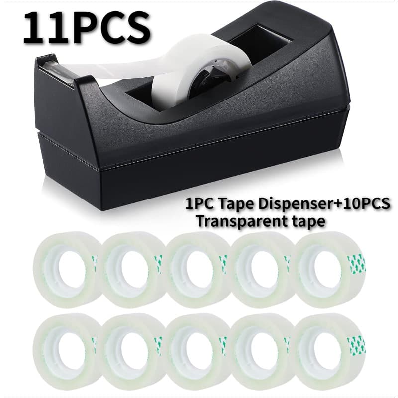 TEMU 11pcs Desktop Tape Dispenser With 10 Rolls Of Transparent Tape - Base, Weighted Roll Dispenser For Office, Home, School - Durable Plastic Construction