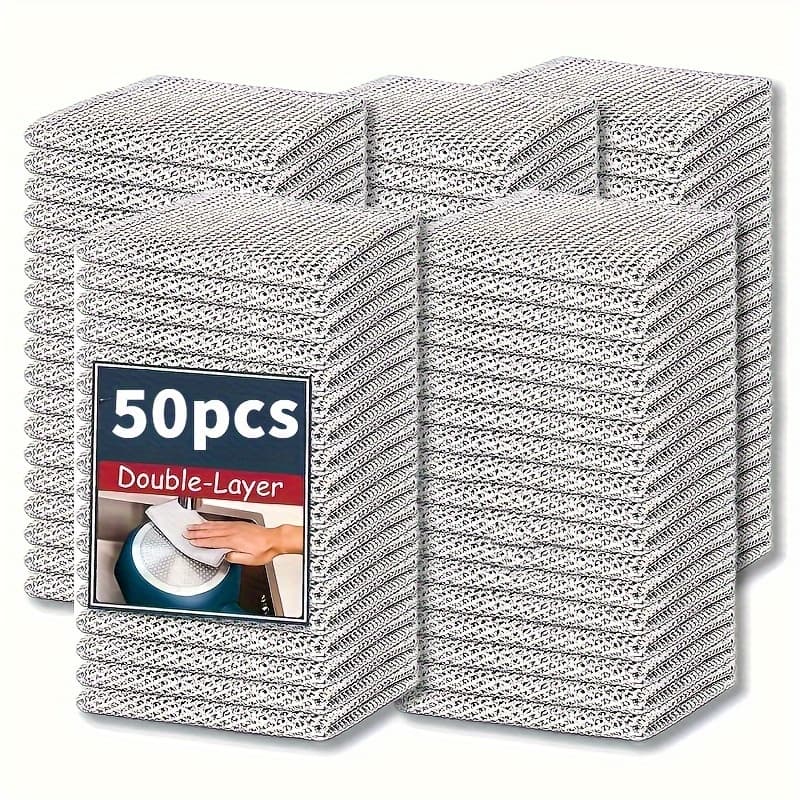 TEMU Pack Of 50pcs Modern Stainless Steel Kitchen Scrubber, Scratch-resistant Wire Cleaning Cloth, Reusable Knitted Napkins For Wet And Clean Dishes, Pots And Pans, Kitchen Supplies, Ball-proof