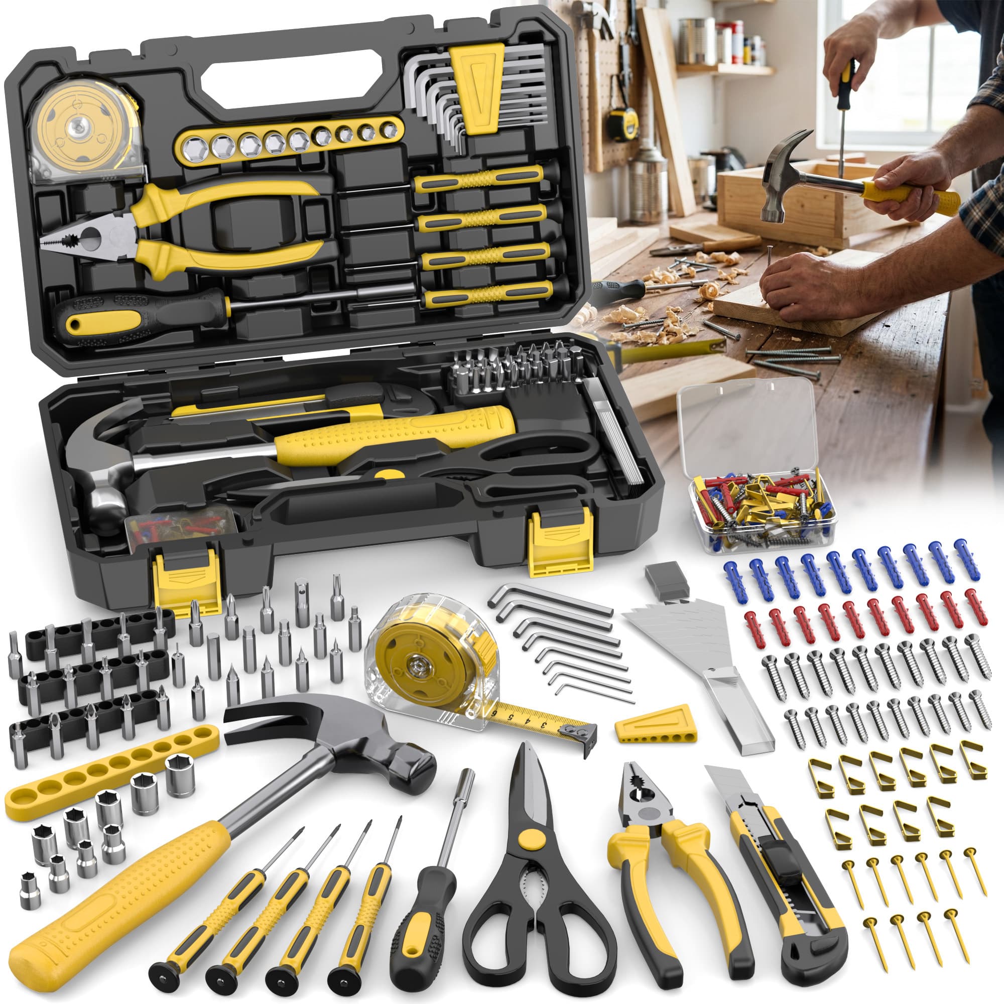 TEMU 122pcs Tegatol Home Tool Kit | Hand Tool Set With Storage Box, Basic Household And Automotive Repair Tools, For Men And Women, , Car Maintenance, Daily Use, Tools