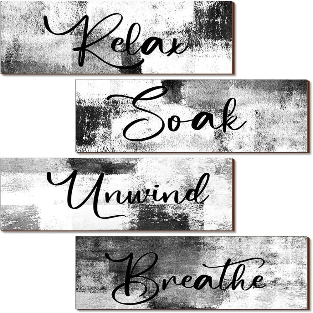 TEMU 4pcs Of Wall Decoration 10 X 4 Inches Wall Art Contemporary Wooden Decoration, Hanging Logo Country Retro Farmhouse Logo Decoration (black And White)