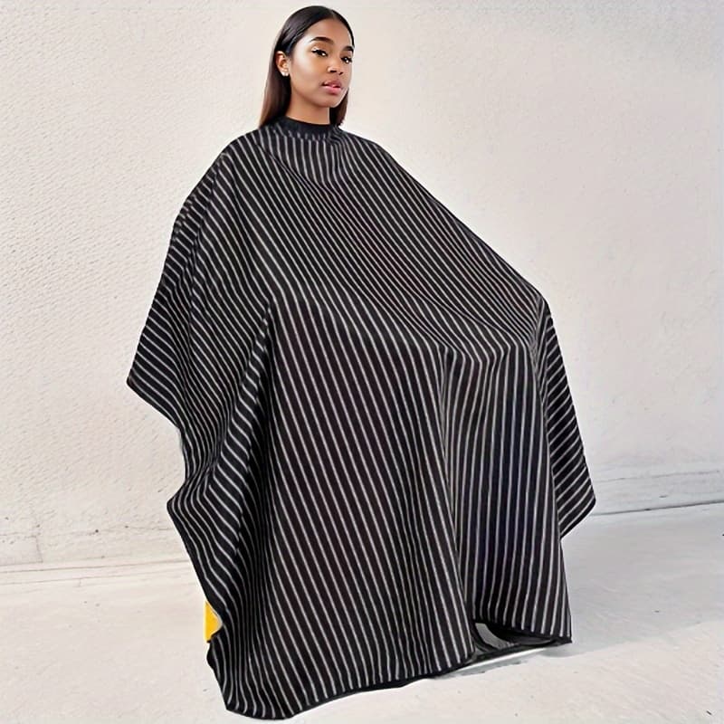 TEMU Adult Large Black And White Striped Haircut Cape - Shatterproof Polyester Salon Barber Apron For Haircuts, Reusable Hair Cutting Cape, Fashionable Hairdressing Additions For Stylists