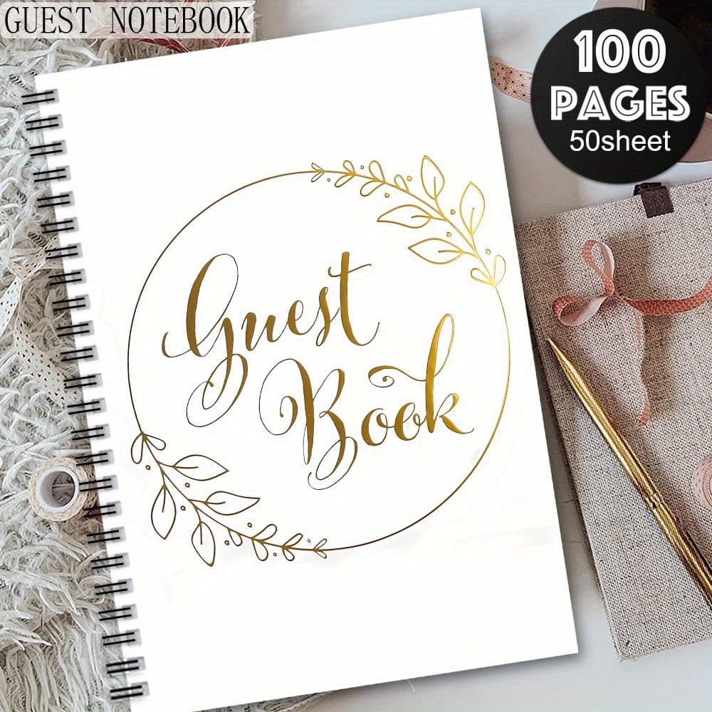 TEMU 1 Aesthetic Signature Book Spiral Notebook, Wedding, Bridal Shower, Graduation, Birthday, Funeral Or Reception Register, Guest Signature Book, Wedding Reception Register, Handmade Set Materials