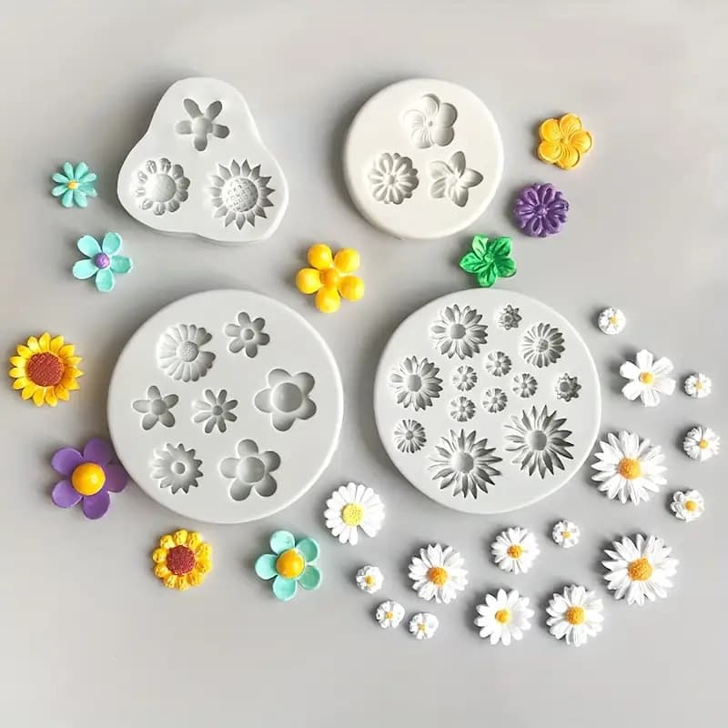 TEMU 4pcs Daisy Sunflower Silicone Mold, Suitable For Handmade Crafting, Polymer Clay, Soap Making, Candle Making, Home Decor, Crafts And Gifts, Earrings, Pendants