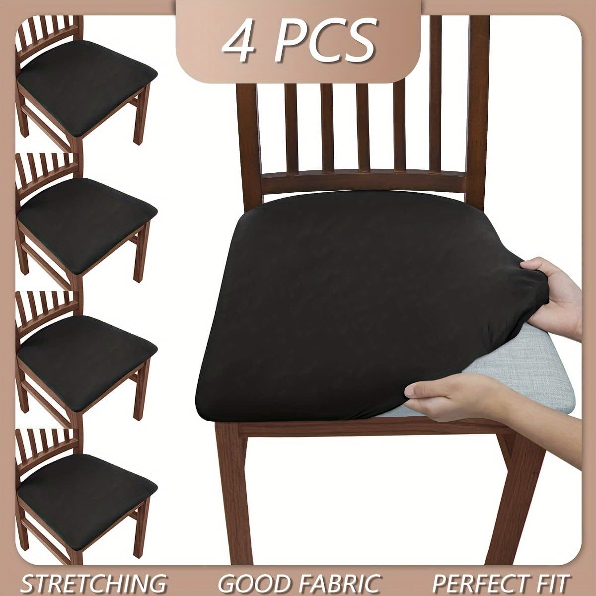 TEMU 4pcs Solid Color Brushed High Chair Cover And Comfortable Suitable For Dining Chairs Office And Home Decoration : Seat Length & Width 36-46cm (14.2-18.1in) Seat Thickness 3.8-6cm (1.5-2.4in)