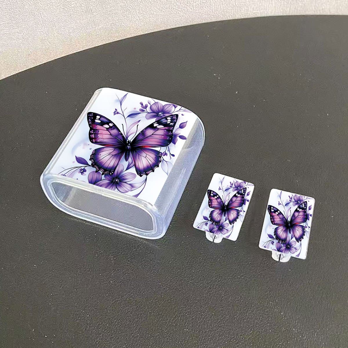 TEMU 7111 With Purple Pattern, 25w Transparent Charger Protective Case For , 25w Charger Protective Case Set For Galaxy, Cable Protective Cover, Charging Cable Head Protective Cover