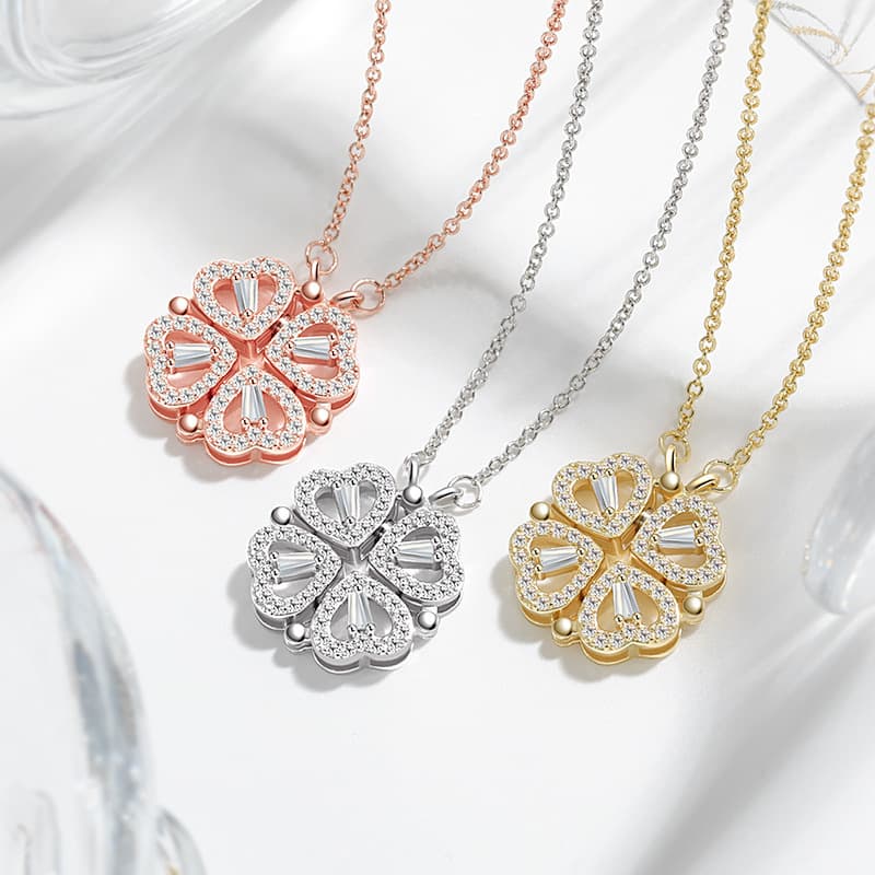 TEMU 3pcs Double-wear Heart Flower Pendant, Hearts, Design, Heart-shaped Clover Necklace, 's Accessories