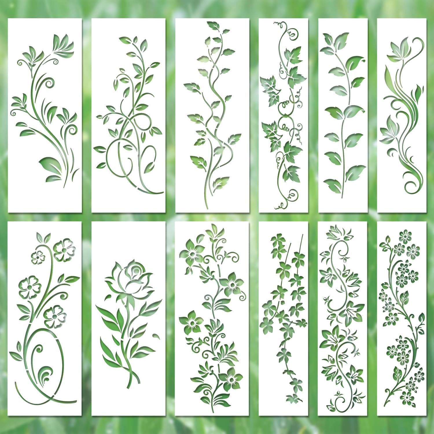 TEMU Set Of 12 Leaf Vine Stencils, Featuring Reusable Floral Designs For Spring-themed Painting On Walls, Crafts, And Home Decor Wall Art