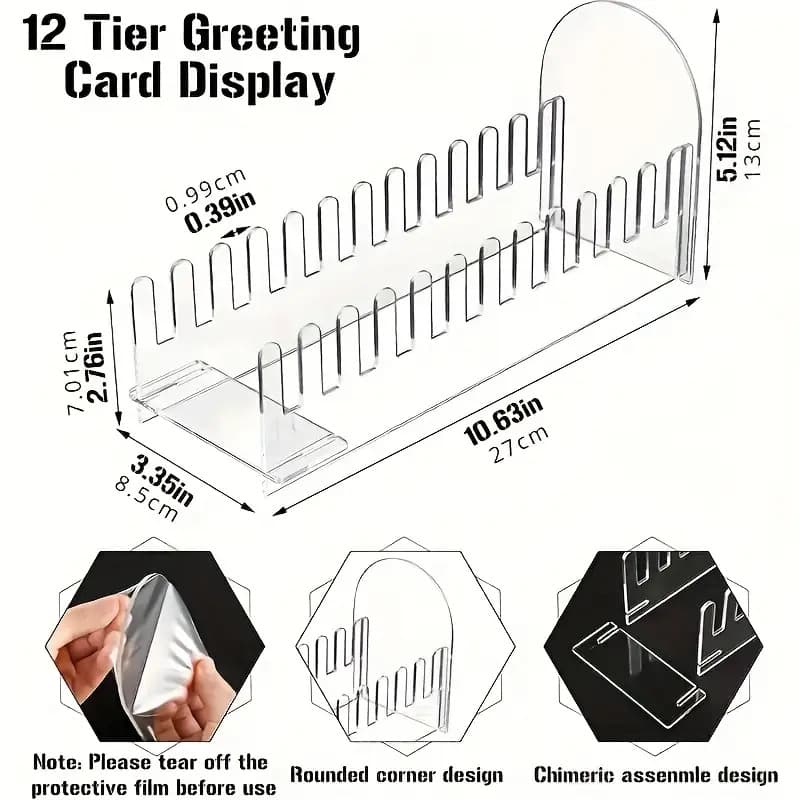 TEMU 12-layer Acrylic Transparent Display Rack - Greeting Card And Postcard Storage Rack, Desktop Coaster Sticker Organizer, Stackable Display Rack, Acrylic Material Portable Display Table