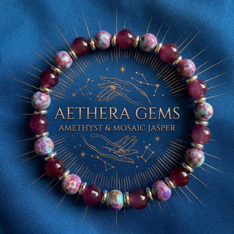 TEMU Natural Amethyst & Jasper Bracelet Suitable For Daily Wear, Calming For & , Retro Contrast Beads, Amethyst And Jasper Beaded Chain For Gifts, Chinese/elegant/ Style