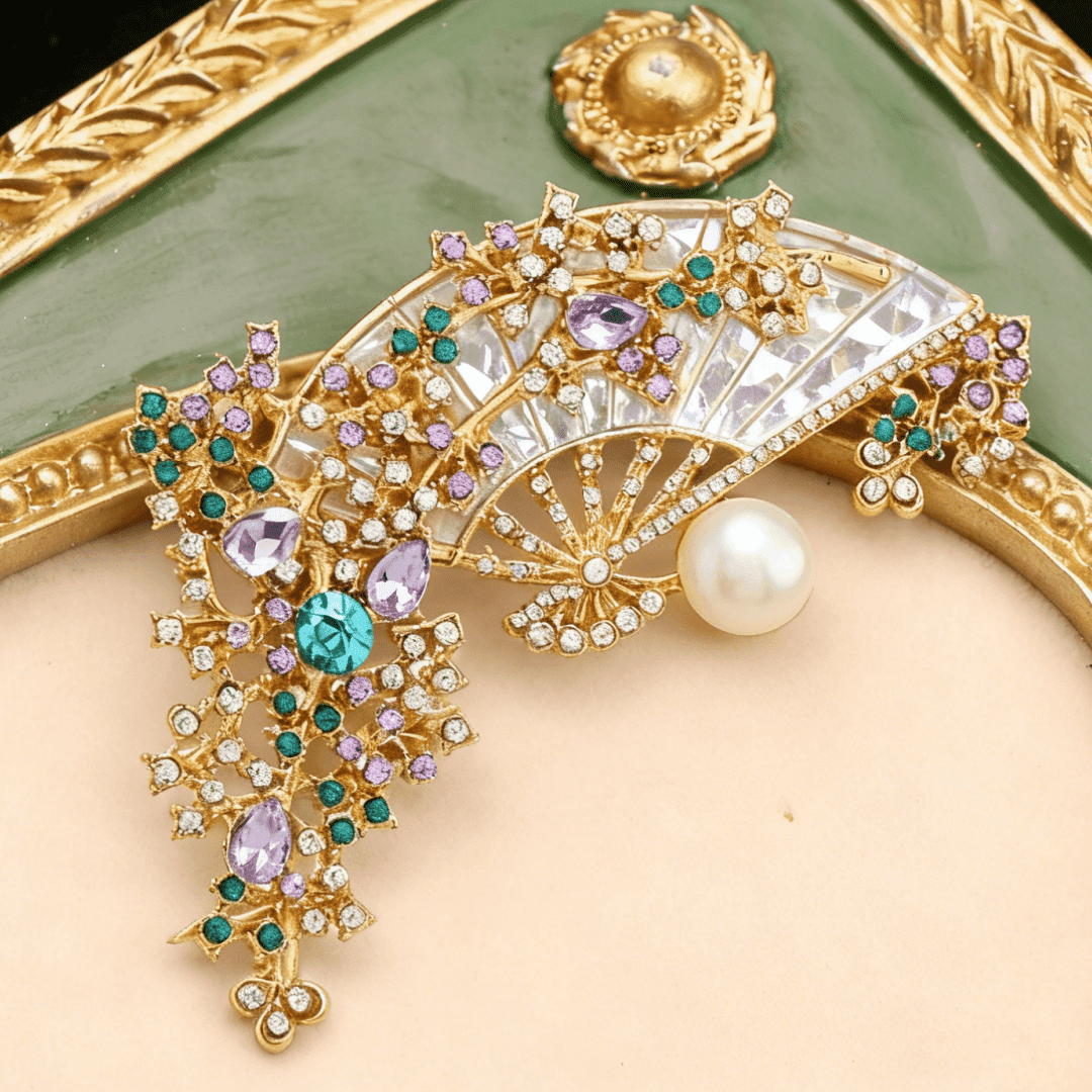 TEMU Exquisite Fashion Shiny Fan Brooches Women Suits Evening Gown Jewelry Accessories Gift