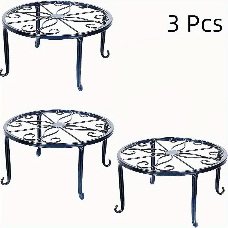 TEMU 3pcs Succulent Plant Stand Set | Balcony Pumpkin Vine Metal Tall Flower Pot Rack | Indoor/ Outdoor Iron | Black Desktop Decor