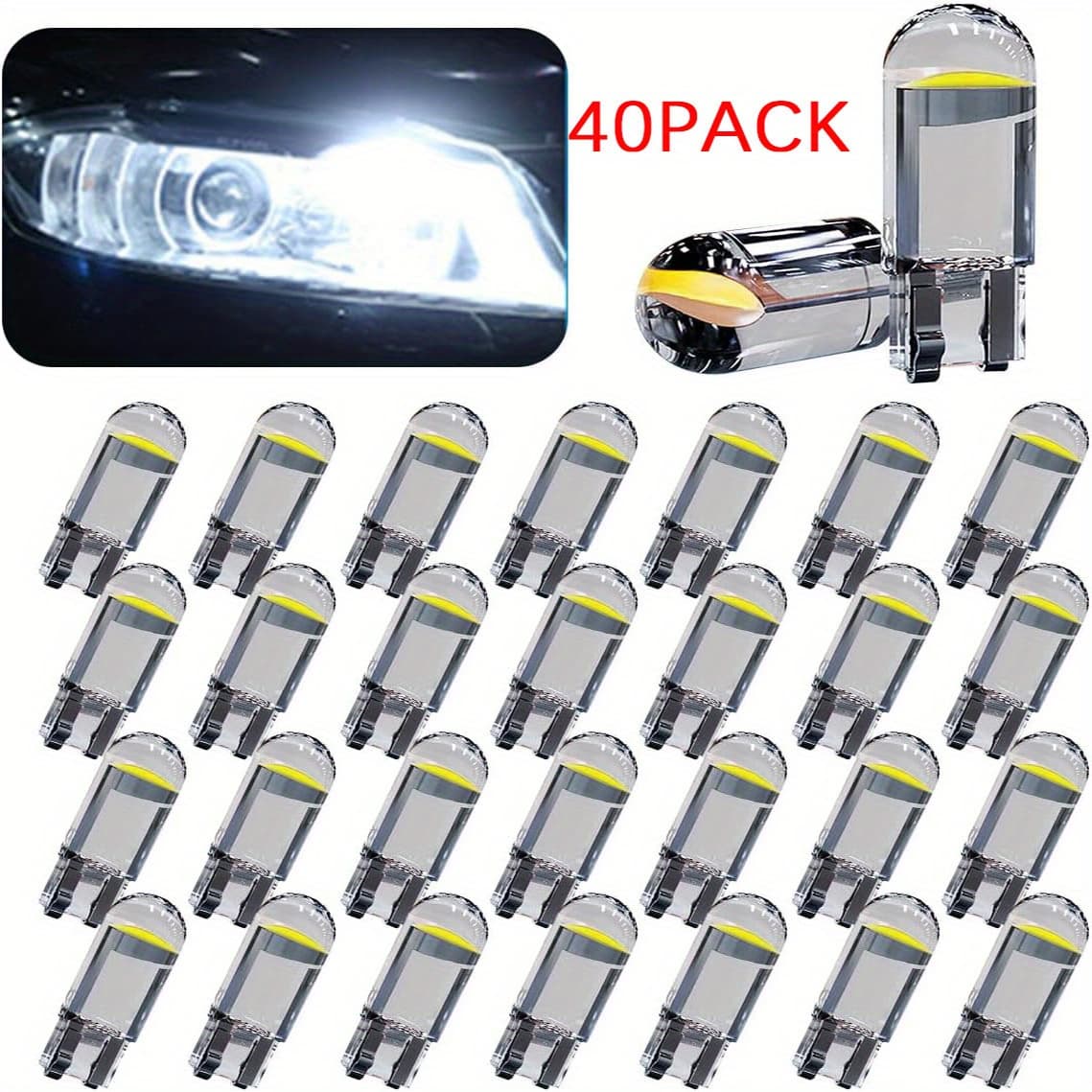 TEMU 40pack 194 Truck Led Light Bulbs, 0.36w 12v T10 6000k Interior Lights, 168 2825 W5w Wedge Cob Led Bulbs, Universal Dashboard Light, Dome Light