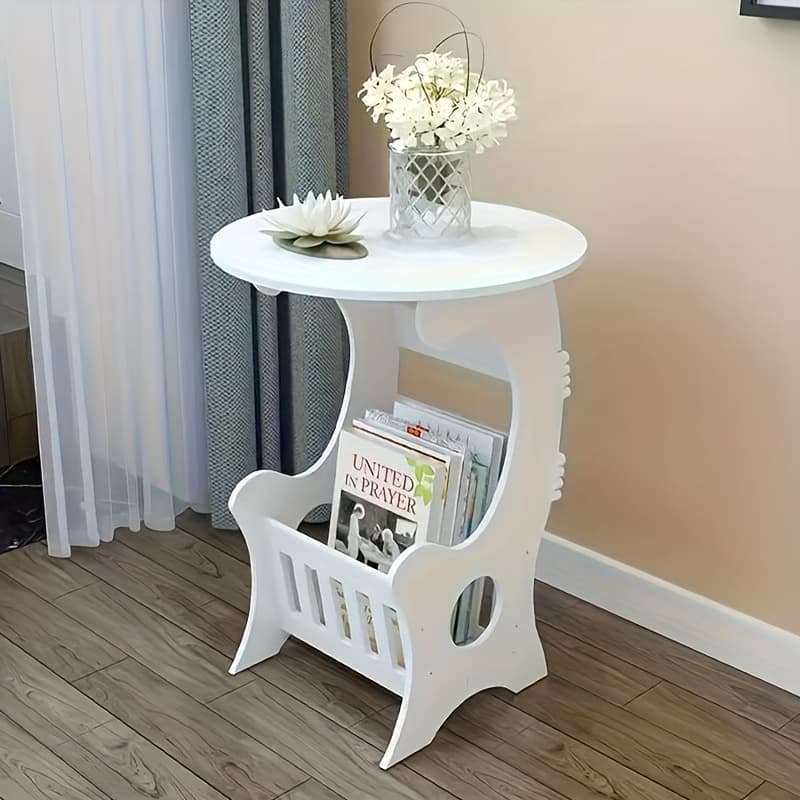 TEMU Multi-functional Small Nightstand For Books And Magazines, Innovative Mini Round Side Table, Sturdy Furniture, Easy To Assemble, Minimalist Decor, Space-saving Design, Living Room Table