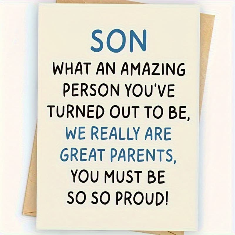 TEMU 1pc Humorous Son Birthday Card From Parents- High Quality Paper, Perfect For 16th, 18th, 21st, 30th, 40th Milestone Birthdays- Birthday Greeting Card With Envelope