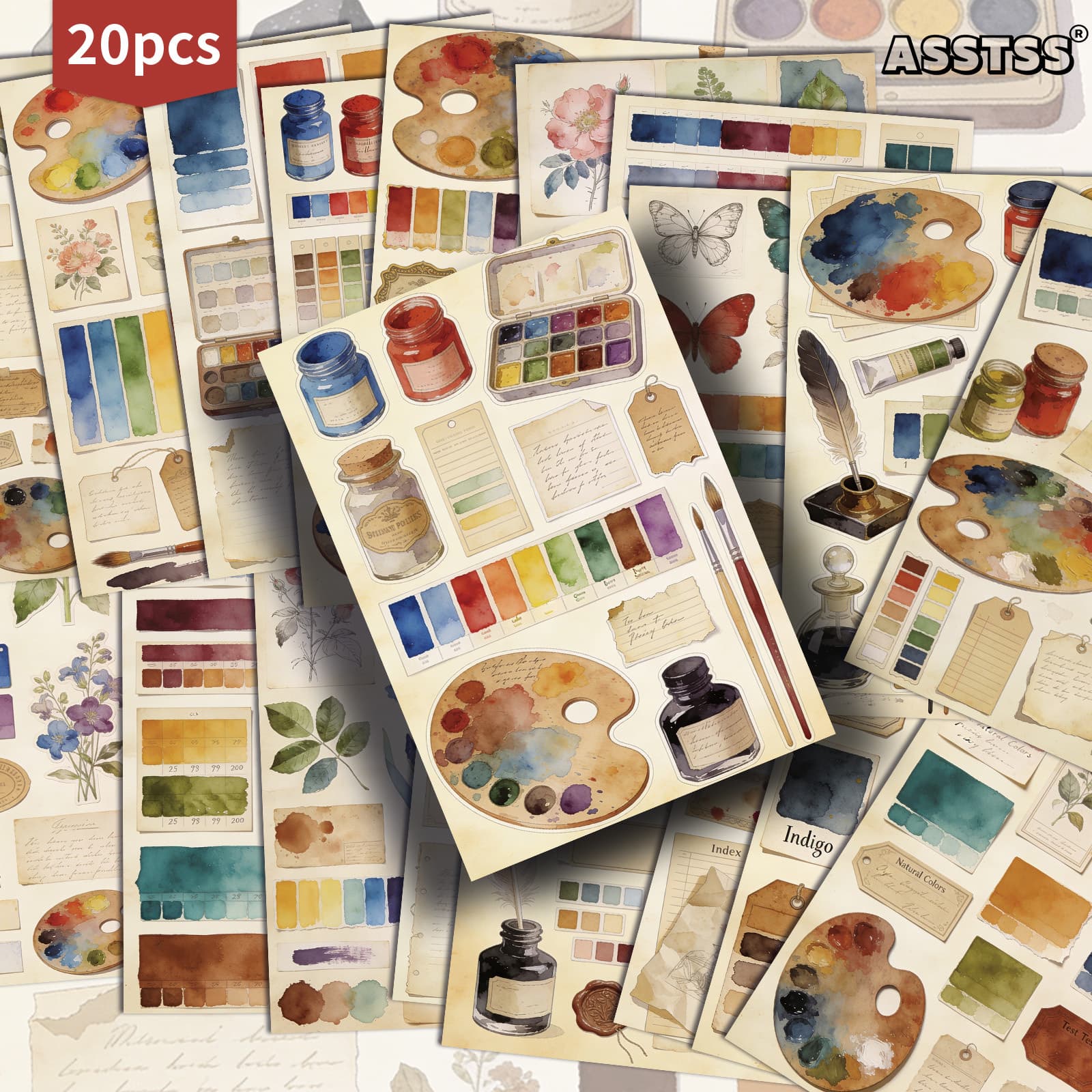 TEMU 20-pack Asstss Vintage Color Palette Postcards - 4x6 Inches Retro Junk Journal Supplies, Classic Pinup Illustrations Collectible Decorative Painting Cards For Scrapbooking And Crafting