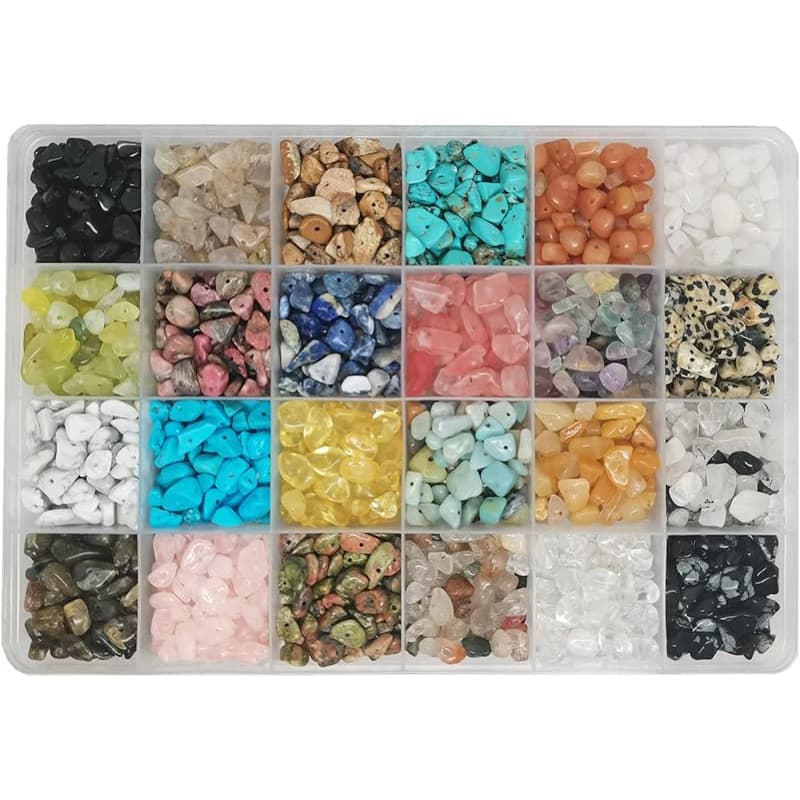 TEMU Around 1500 Stone Beads Weighing About 500g, Featuring Irregularly Shaped Scattered Stones For Bracelet Jewelry Crafting (sizes 5-8mm, Mixed In 24 Colors)