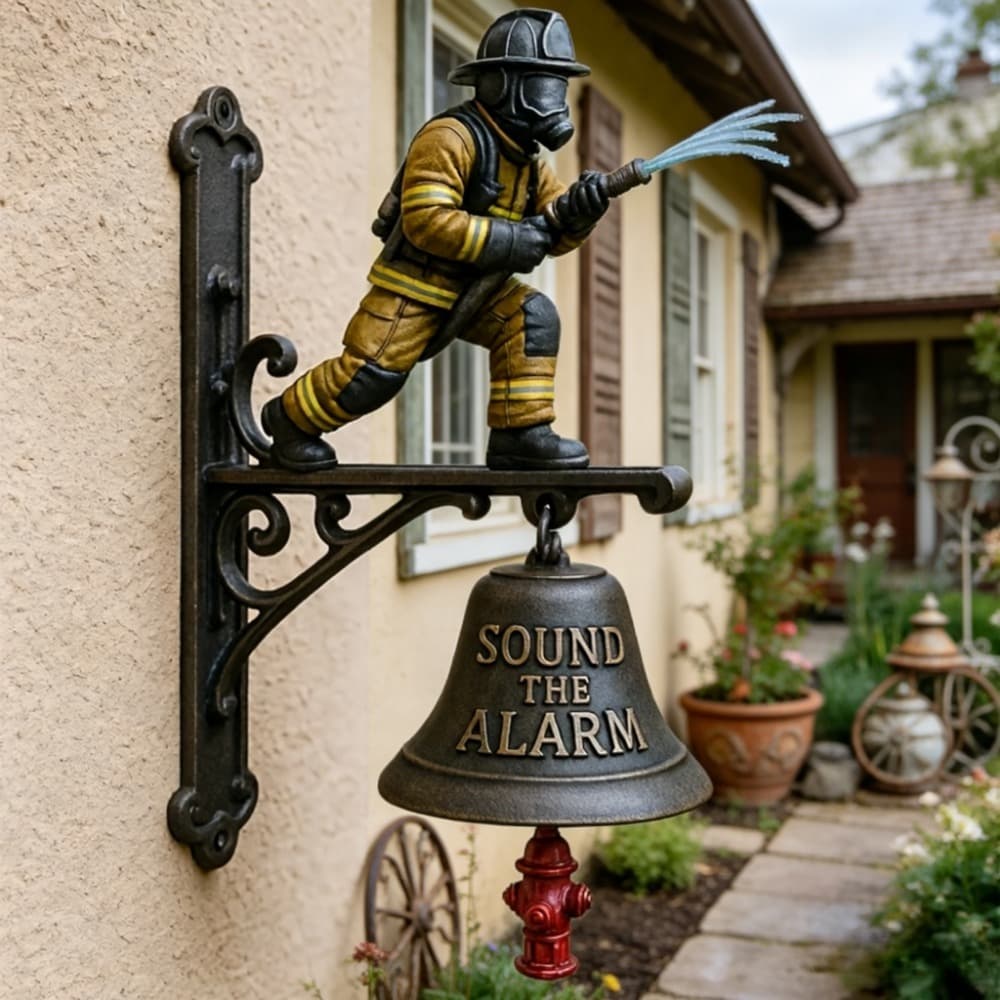 TEMU A Doorbell Designed With A Firefighter Theme Featuring A Rescue Figure And An Alarm System - Made From Durable Resin, Suitable For Indoor Or Outdoor Use As A Decoration
