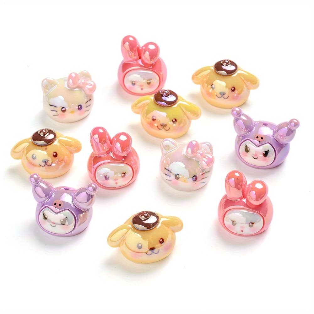 TEMU 10pcs Mixed Resin Beads - My Melody, Pompompurin, Badtz-, Perfect For Jewelry Making, Bracelets, Necklaces, Phone Charms, Halloween, Christmas Gifts And Random Color Mixing