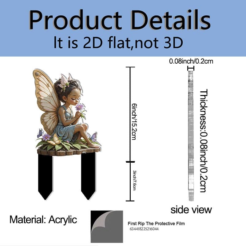 TEMU 2d Flat - 【2d Flat】 2d Flat - [2d Flat] 2d Flat Design, A Fairy Garden Stake - Featuring A Winged Fairy And A Flower Pot - Durable 2d Acrylic Plant Stake, Suitable For Outdoor Use/pots,