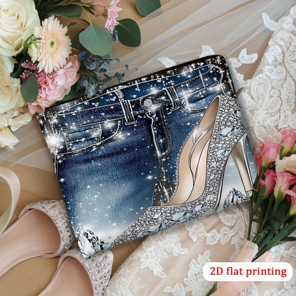 TEMU 2d Flat Printing 1pc Diamonds And Glitter Shoes Cosmetic Bag For Women, Lightweight Zipper Clutch Bag Small Capacity Makeup Bag Gift For Women