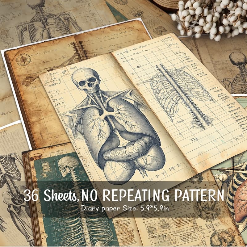 TEMU Thirty-six Historical Anatomical Illustrations Lung And Bone ; Ideal For Use As Background Decor, Wrapping Gifts, Crafting Junk Paper, Diaries, Journaling, And Other Decorative Applications