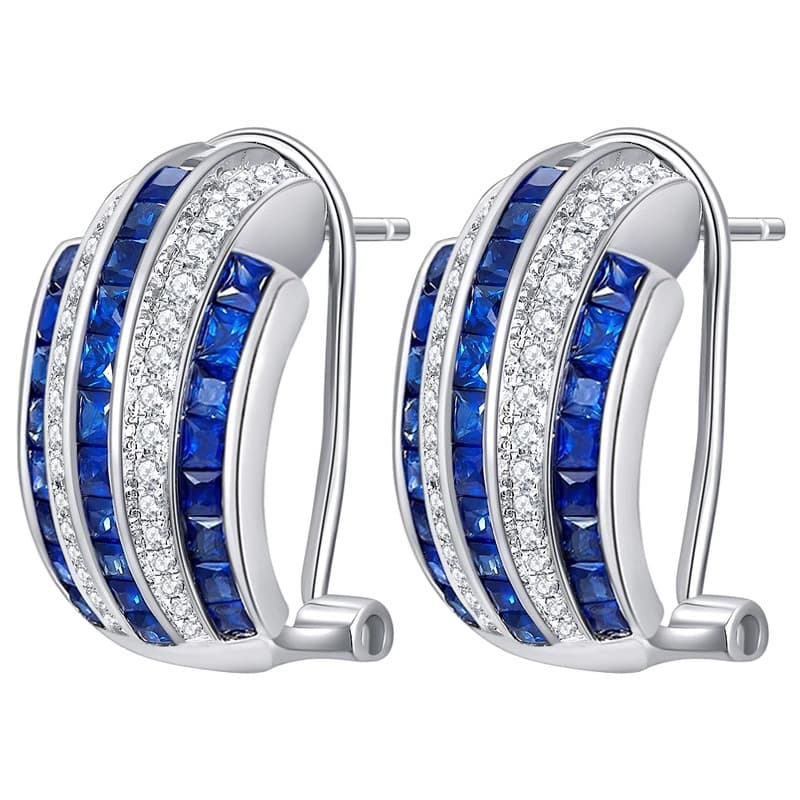 TEMU Elegant High-quality Wide Band Earrings Inlaid With Blue Synthetic Zirconia Suitable For Women's Parties, Weddings, And Daily Wear, Making Them A Perfect Gift