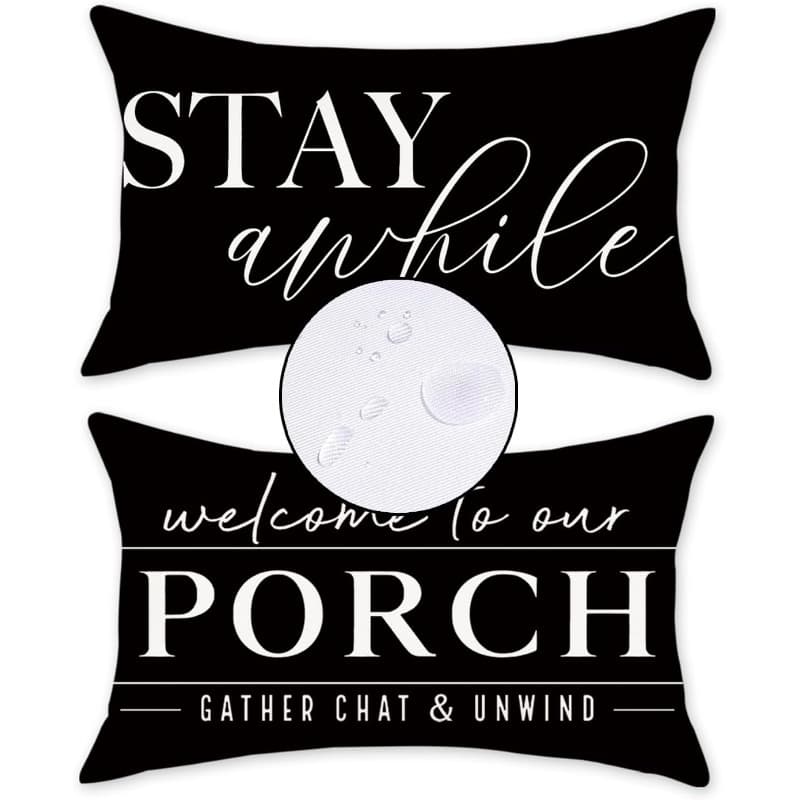 TEMU 2pcs Outdoor Cushion Covers 12x20 Set Of 2 Black And White Decorative Welcome To Our Porch Stay Pillow Cases For Patio Furniture Sofa Couch Decoration