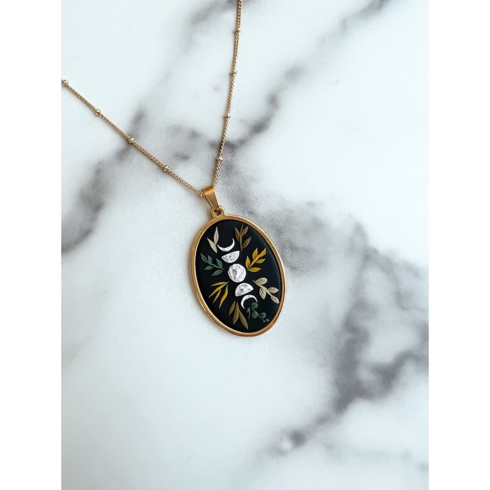 TEMU Handmade Bohemian Botanical Moon Phase Necklace - Phases (new, Full, For Of Translation) Pendant Suitable For Daily Wear &