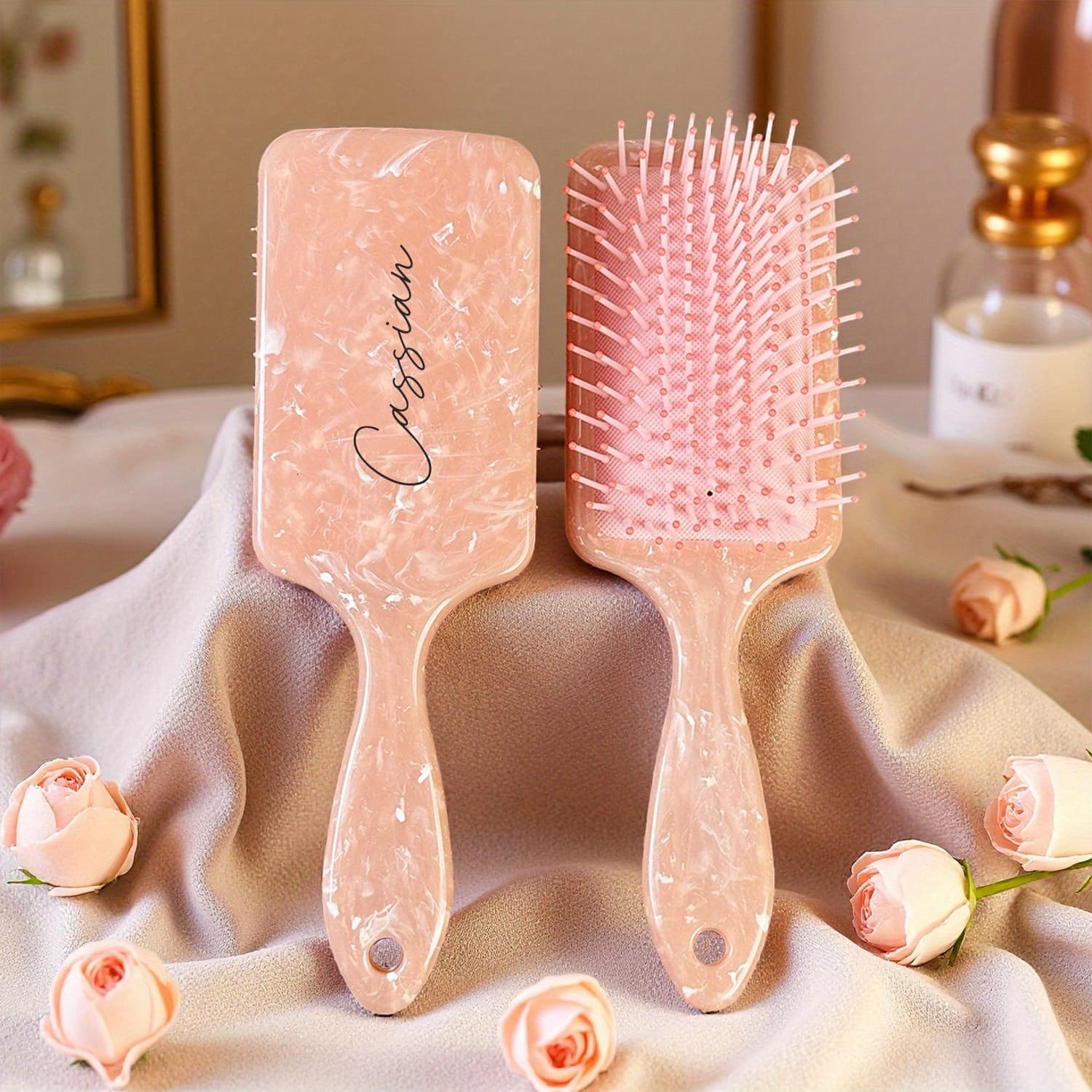 TEMU 1pc Personalized Pe Cushion Massage Hair Brush Ergonomic Handle Girls Birthday Valentines To School Christmas Halloween Thanksgiving Recommended Gift
