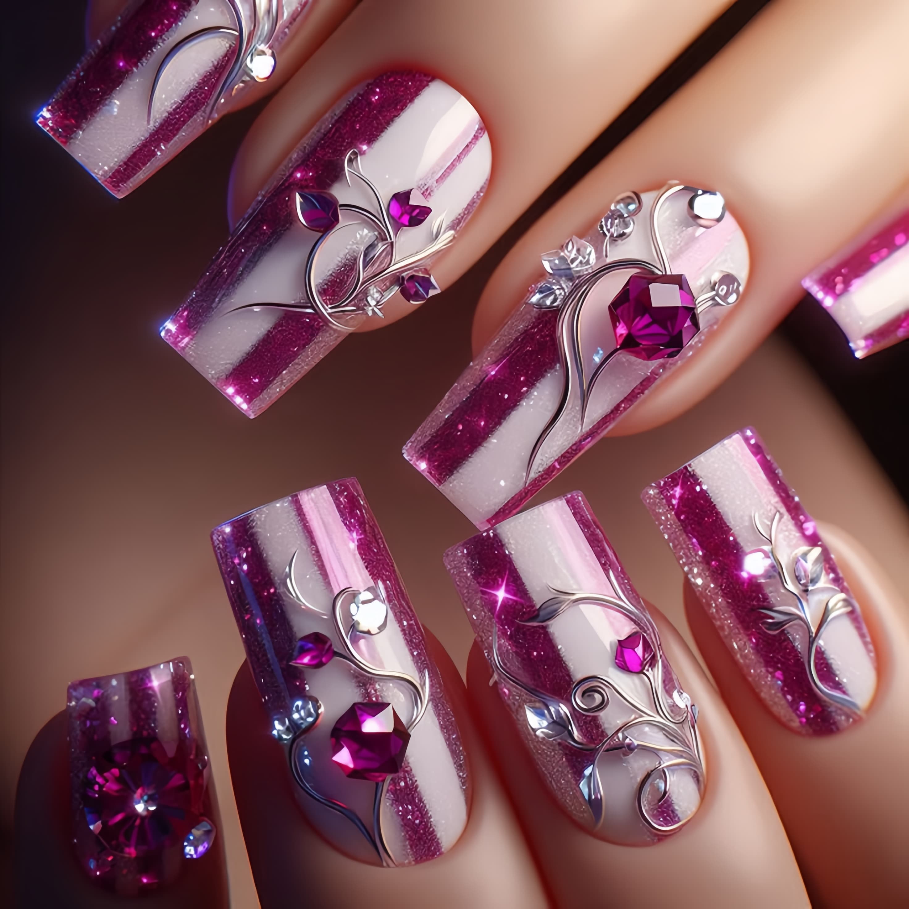 TEMU 24pcs -on Nails, Striped Design Fake Nails, Long Glossy Nails, Women's Universal Reusable , Removable Press-on Nails