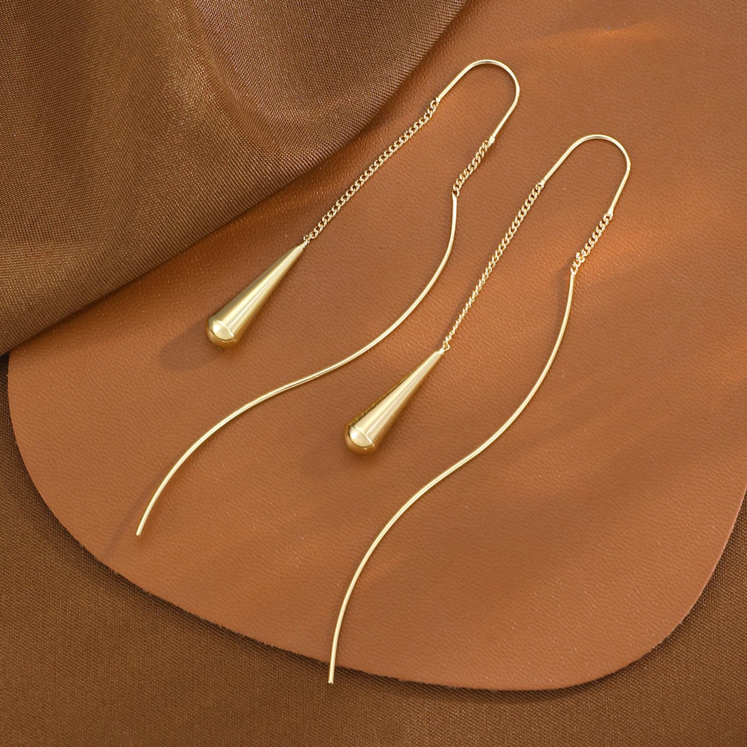 TEMU 1pc 18k Gold-plated Long Tassel Earrings, Women's High-end, Light Luxury, Niche Ear Accessories, , Water Drop Earrings