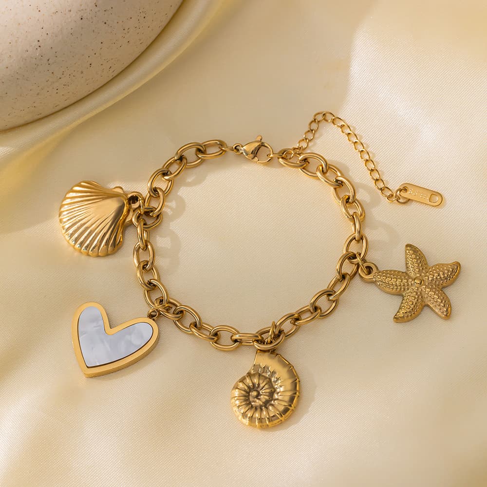 TEMU 1pc Of Elegant Stainless Shell Starfish Conch Design Golden Bracelet For Women, High-end Feel, , Trendy Summer Accessory
