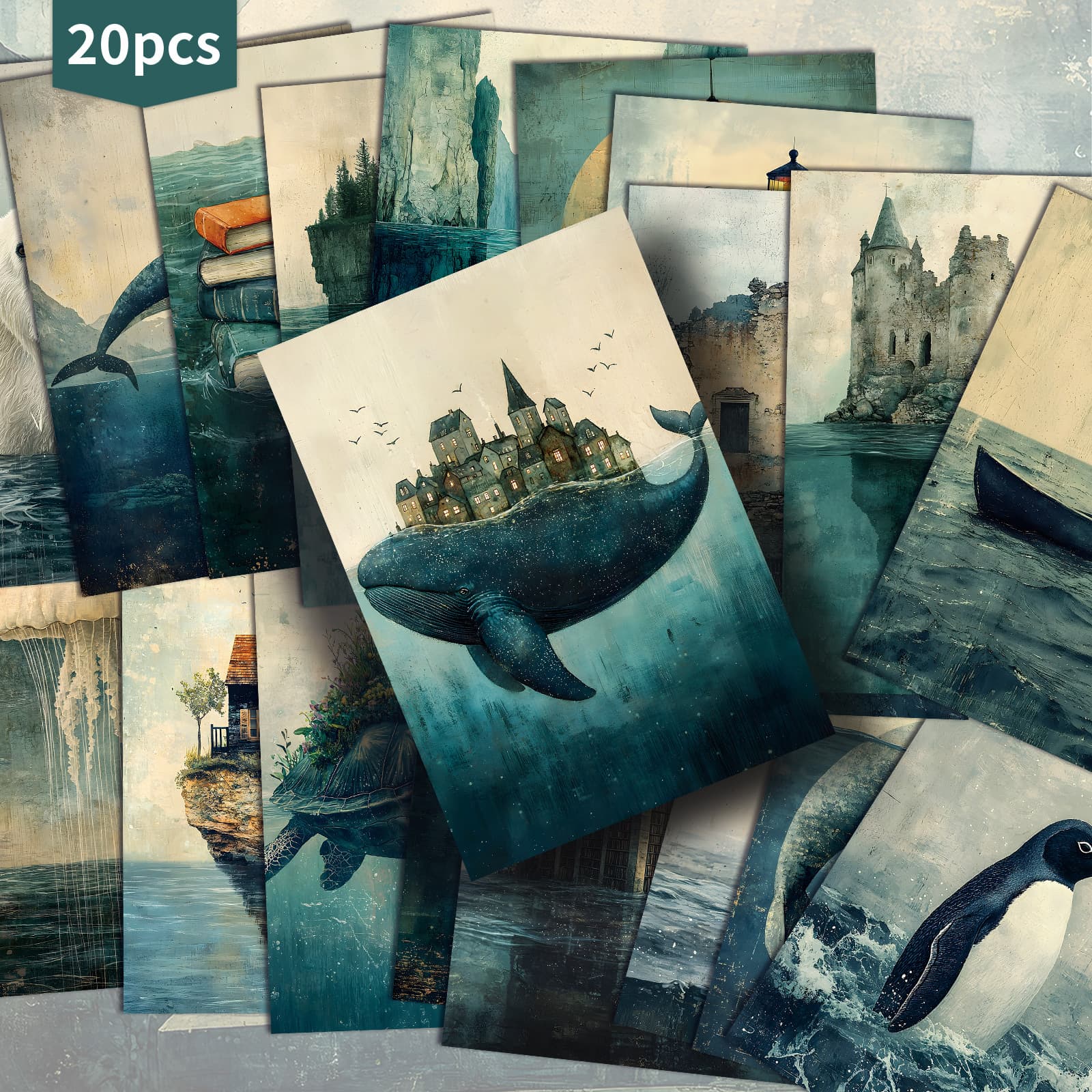 TEMU 20 Pack Vintage And Ocean Animals Paper Postcards - 4x6 Inches Vintage Junk Journal Paper, Classic Pinup Illustrations, Collectible Decorative Painting Cards For Scrapbooking & Crafting