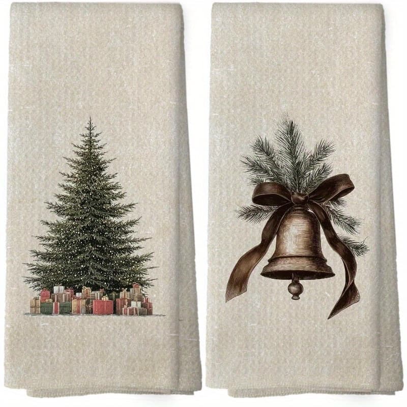 TEMU 2pcs 18*26 Inch Vintage Christmas Kitchen Dish Towels Set Of 2, Christmas Kitchen Gifts, Rustic Farmhouse Winter Xmas Seasonal Hand Towels Tea Towel Decorations