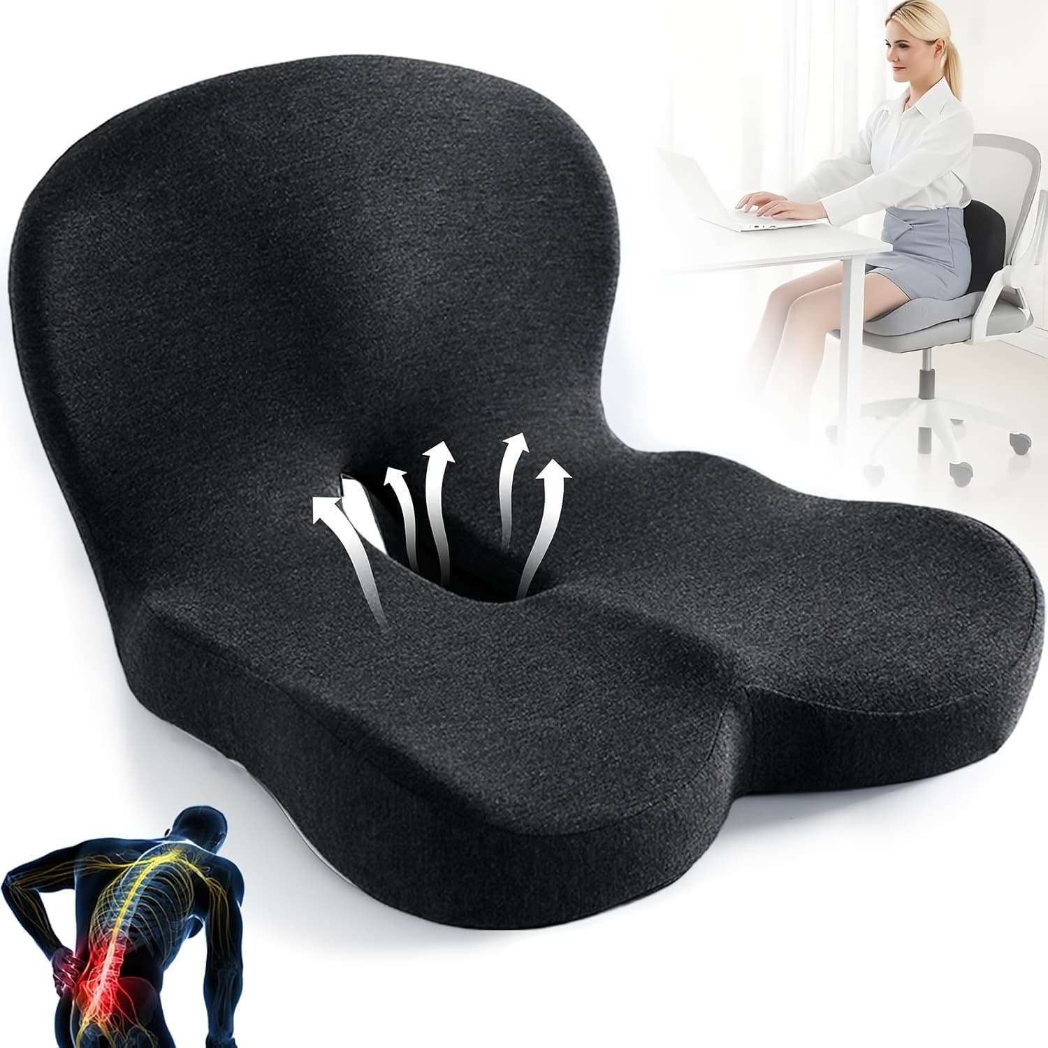 TEMU Back Support Seat Cushion, Comfortable Soft Supportive, Office Chair Game Chair Cushion For Long- Sitting Driving And Table Work, Perfect Gift For Back-to-school
