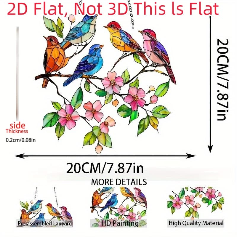 TEMU 2d Flat, 1pc 2d Spring Birds Suncatcher, Special Shaped Window And Garden Decor, Unique Stained , Ornament For Home, Office, Bedroom, Yard, Garden, Cafe, Unique Gift Idea For , 2d Flat